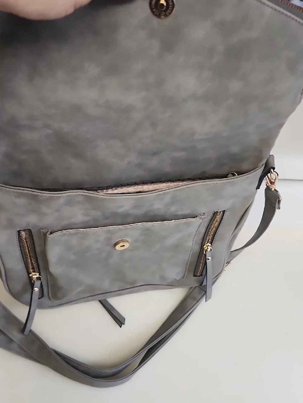 Modern Grey Crossbody Bag with Front Zip Pockets